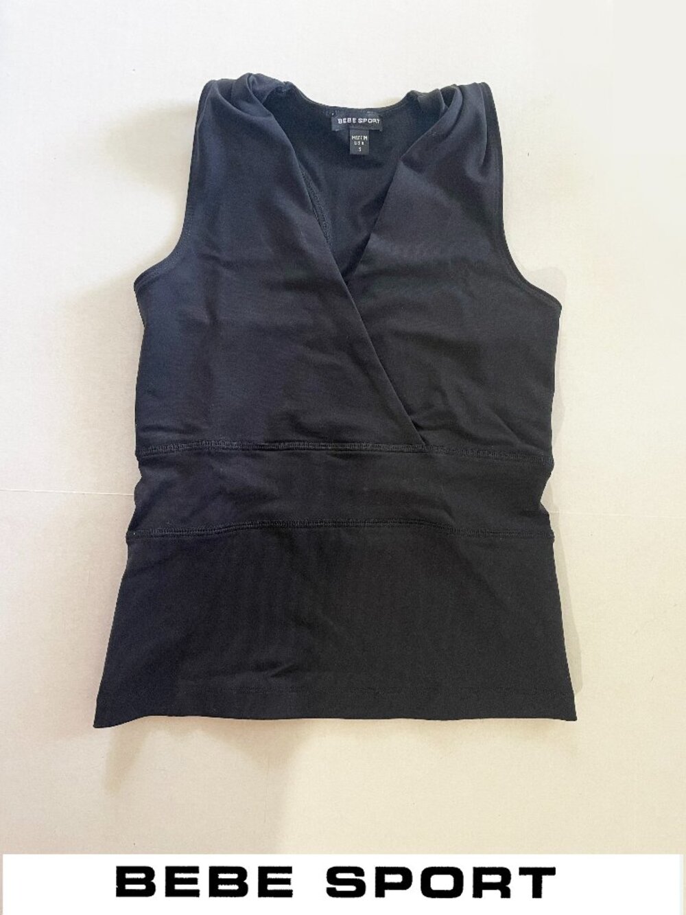 BEBE SPORT Black Surplice Faux Wrap Sleeveless Athletic Tank Top - Size Small